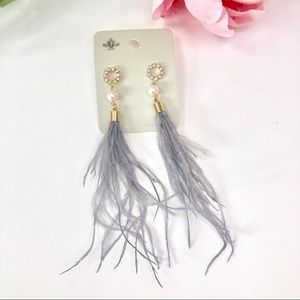 Juliet Feather & Rhinestone Statement Earrings